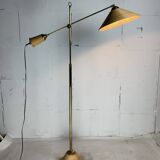 Italian adjustable floor lamp in pencil reed bamboo rattan and brass, 1970s
