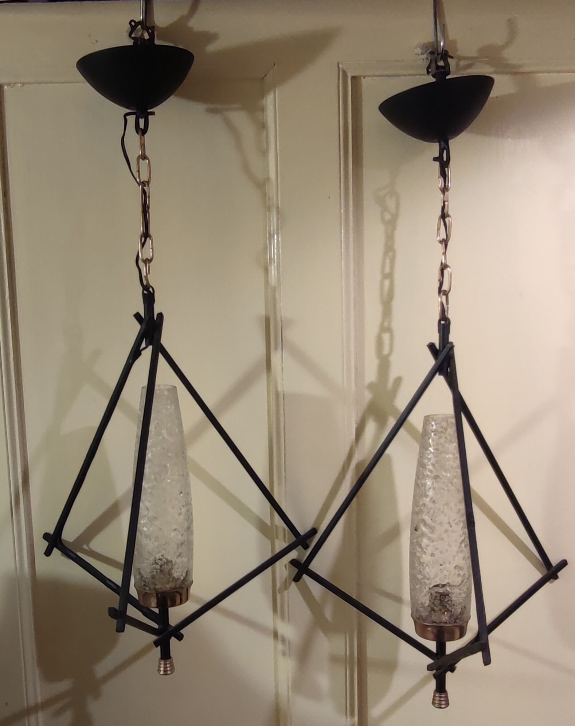 Pair of chandeliers Lunel design pendant lamps 1950s