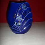Blue lacquered vase with flowers & applied leaves