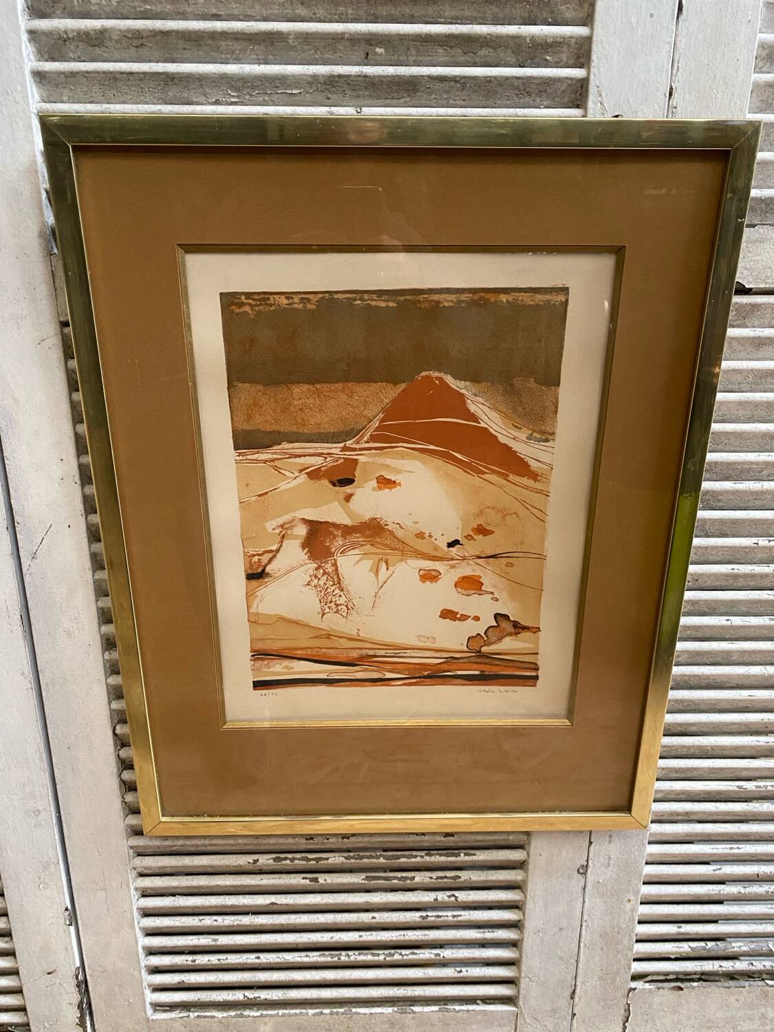 Old lithograph nicole tercinet levin “composition” + golden frame