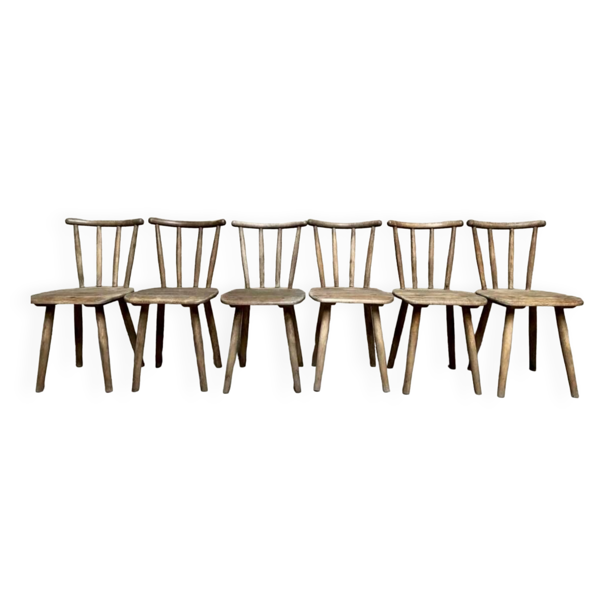 Series Set of 6 old rustic Western bistro chairs in original patina wood