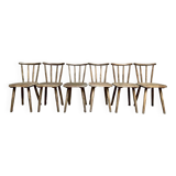 Series Set of 6 old rustic Western bistro chairs in original patina wood