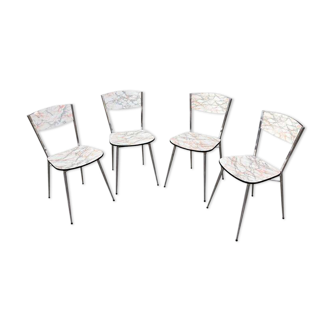 Set of 4 marble effect Formica chairs, French Mid-century vintage.