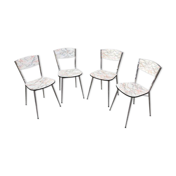 Set of 4 marble effect Formica chairs, French Mid-century vintage.