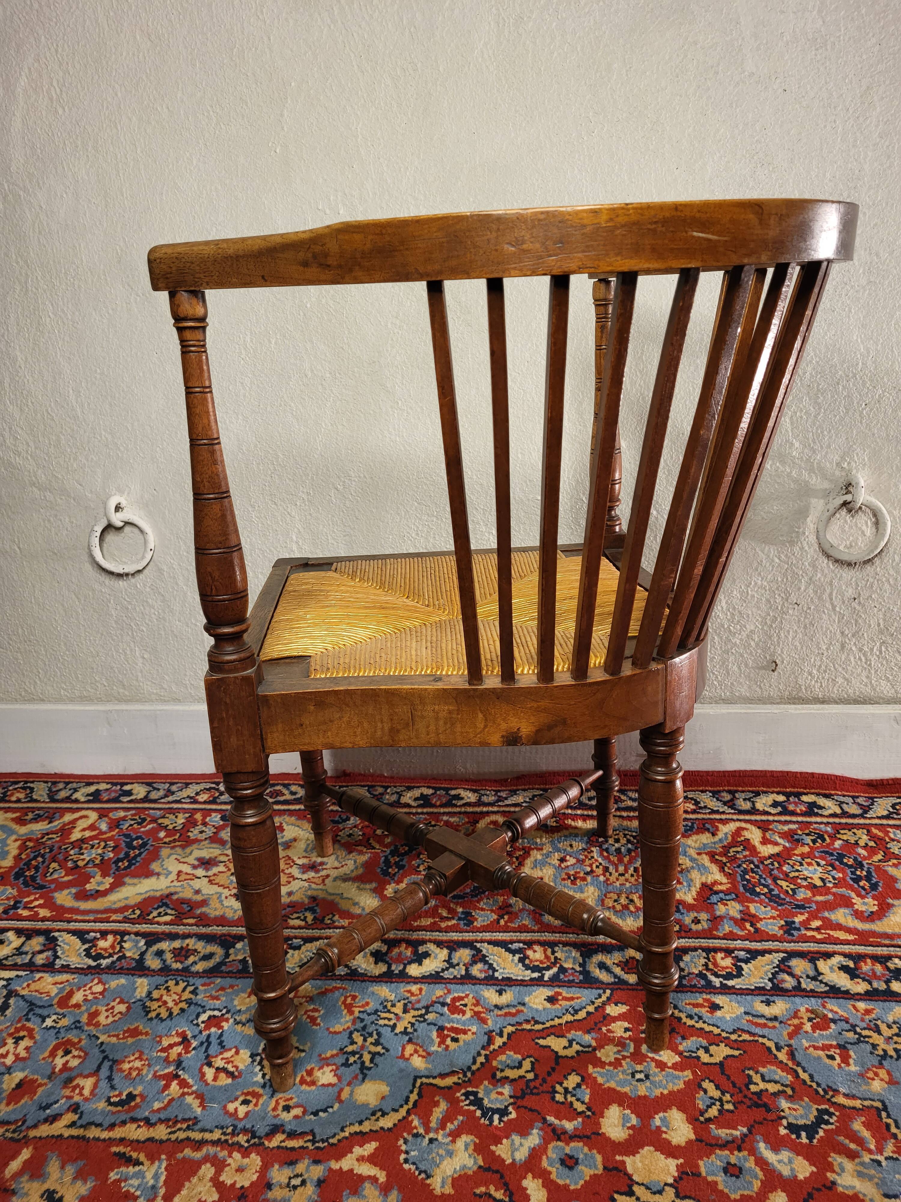 Corner chair wood & straw english xixth