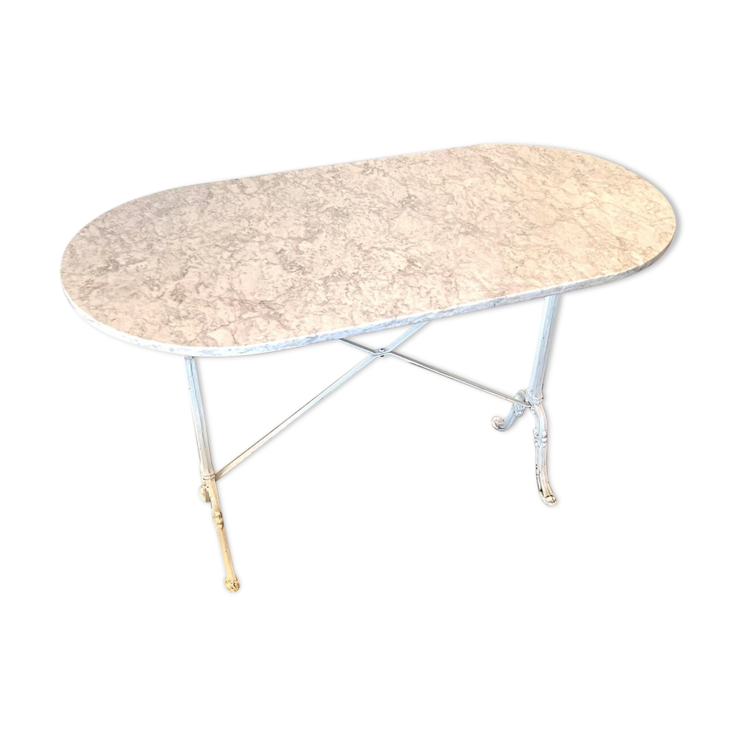 Bistro table in grey marble and white ☐ cast iron 120 x 60 cm