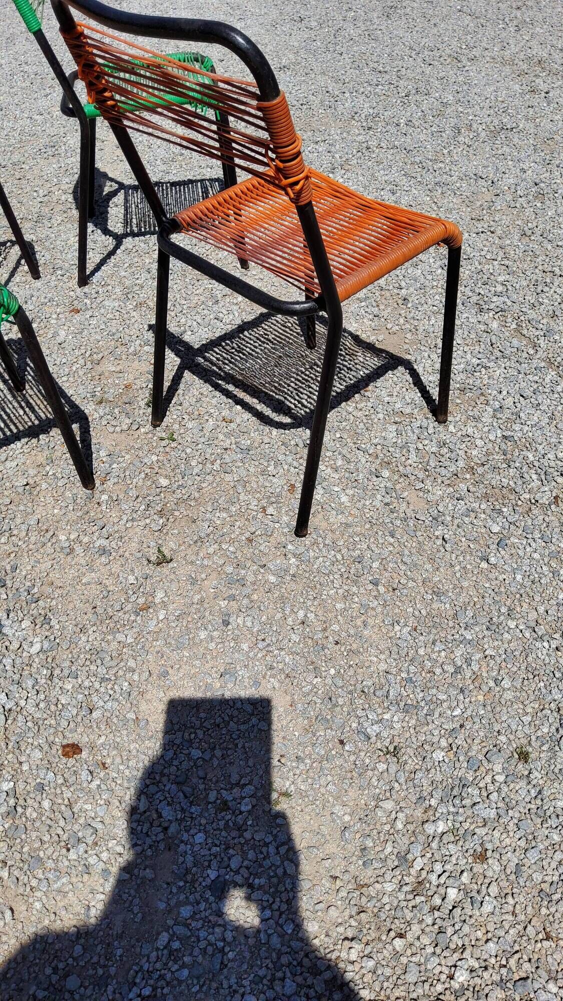 Set of 4 chairs scoubidou green and orange tubes metal black from the 60s