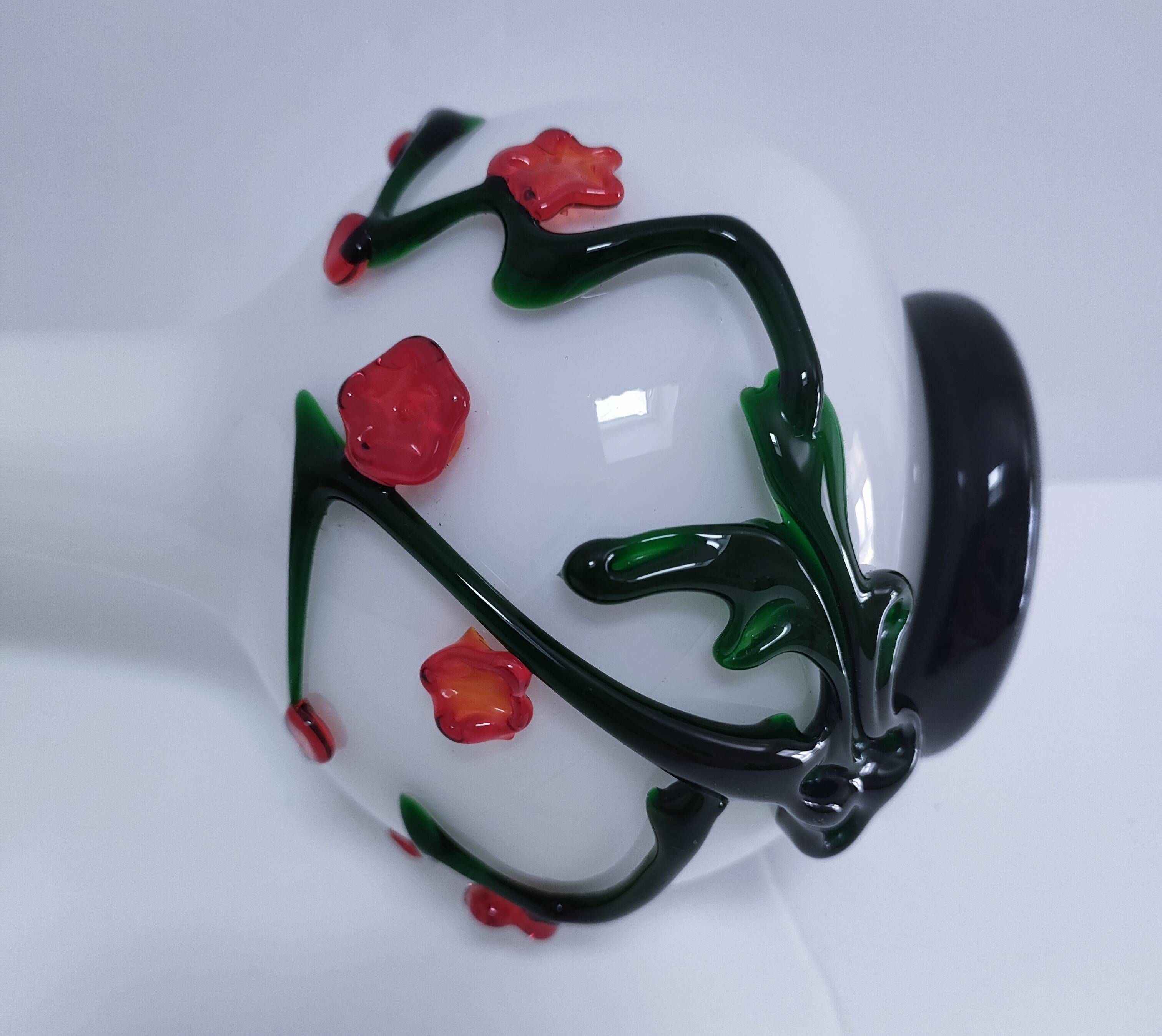 vase glass paste floral decoration Japonese style vintage