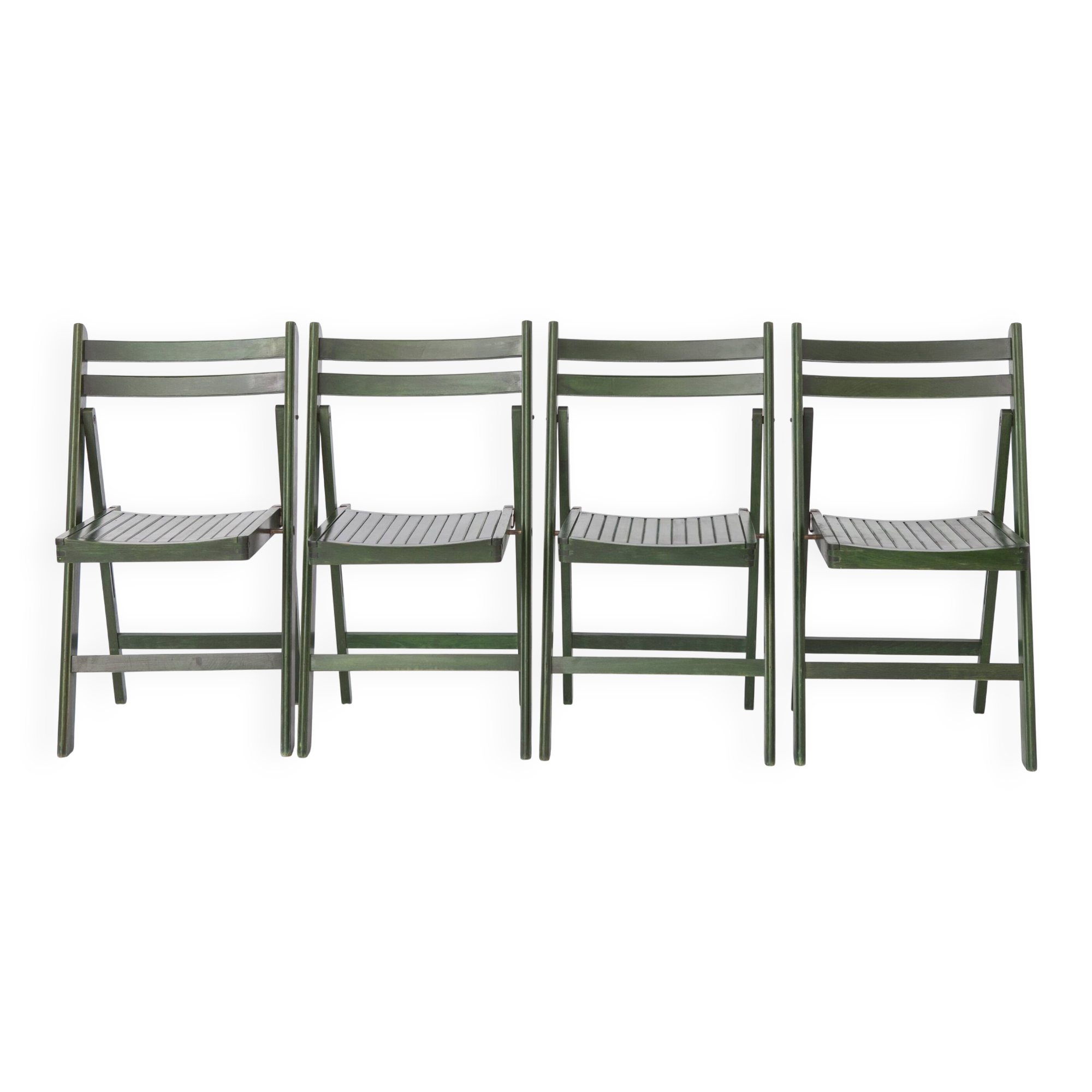 Set of 4 Vintage Green Folding Chairs, German Beech Wood Chairs,  60s–70s