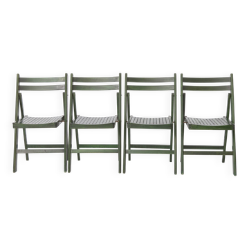 Set of 4 Vintage Green Folding Chairs, German Beech Wood Chairs,  60s–70s