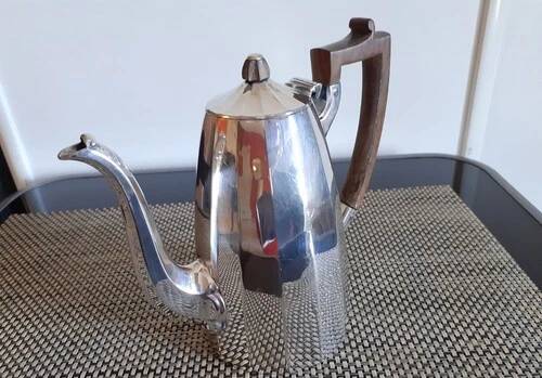 Verseuse à café en métal argenté et poignée bois