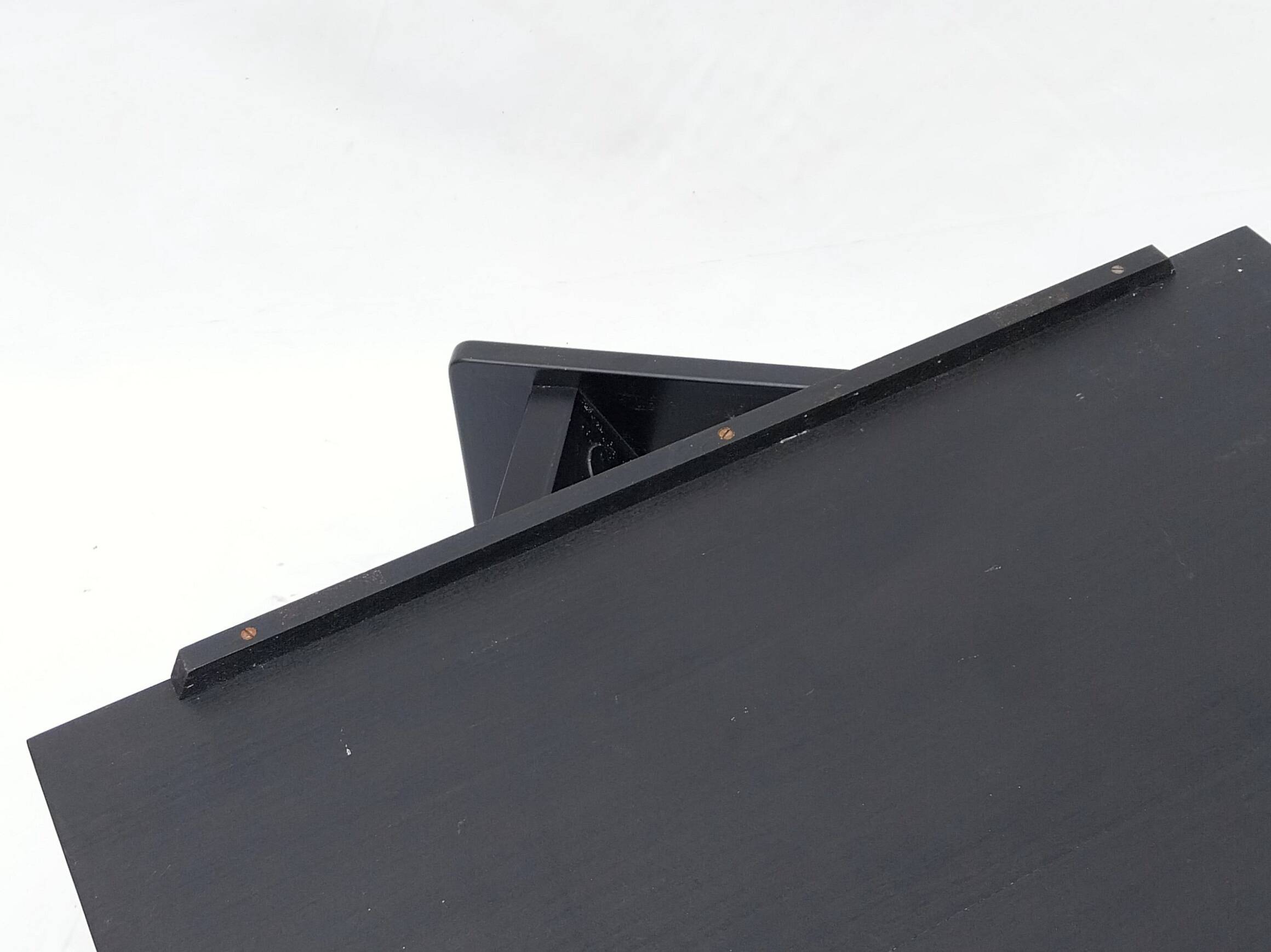 Square black lacquered wood coffee table design 1980