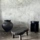 Small old Asian wooden coffee table in Japanese style, kidney-shaped top
