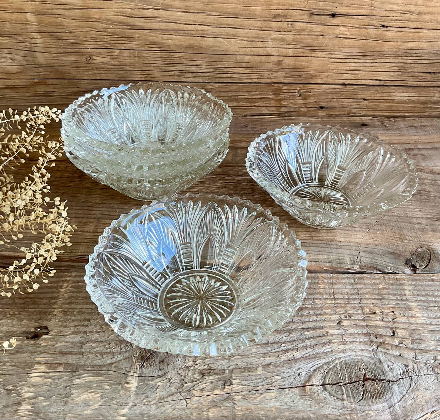 5 coupelles en verre ciselé vintage