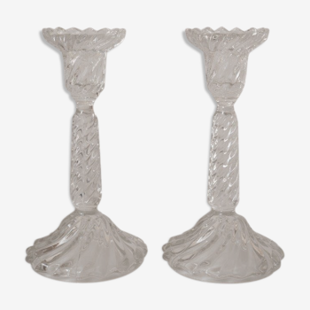 Set of 2 glass candle holders, twisted pattern