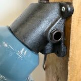 Industrial Blue Painted Factory Wall Cage Lamp from Elektrosvit, 1960s