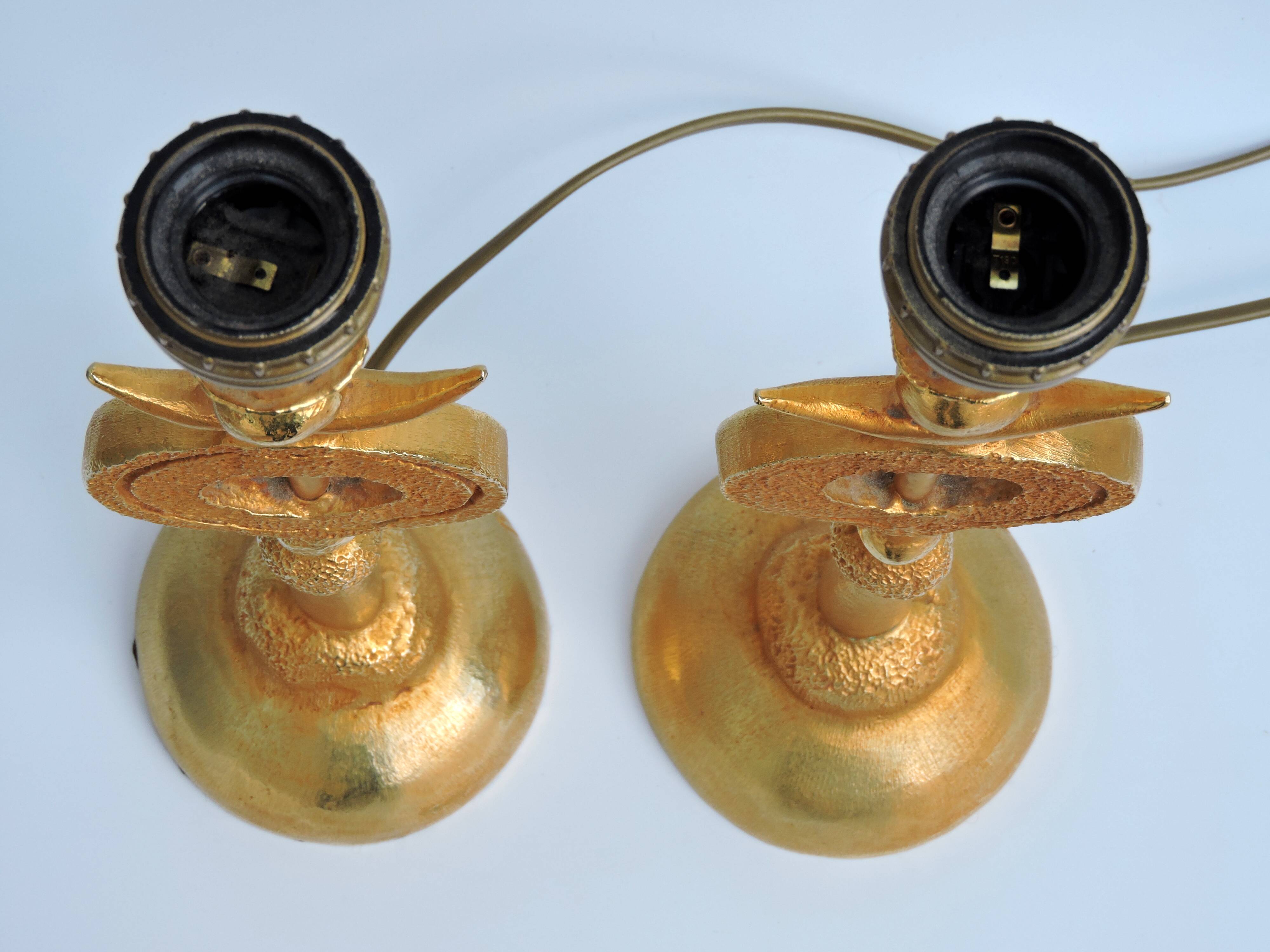 Pair of Gilded Bronze Lamp by Pierre Casenove for Fondica, France