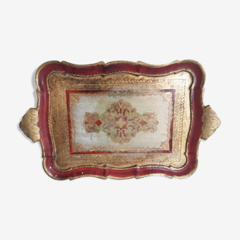 Venetian wooden top, red and gold, vintage, 50s