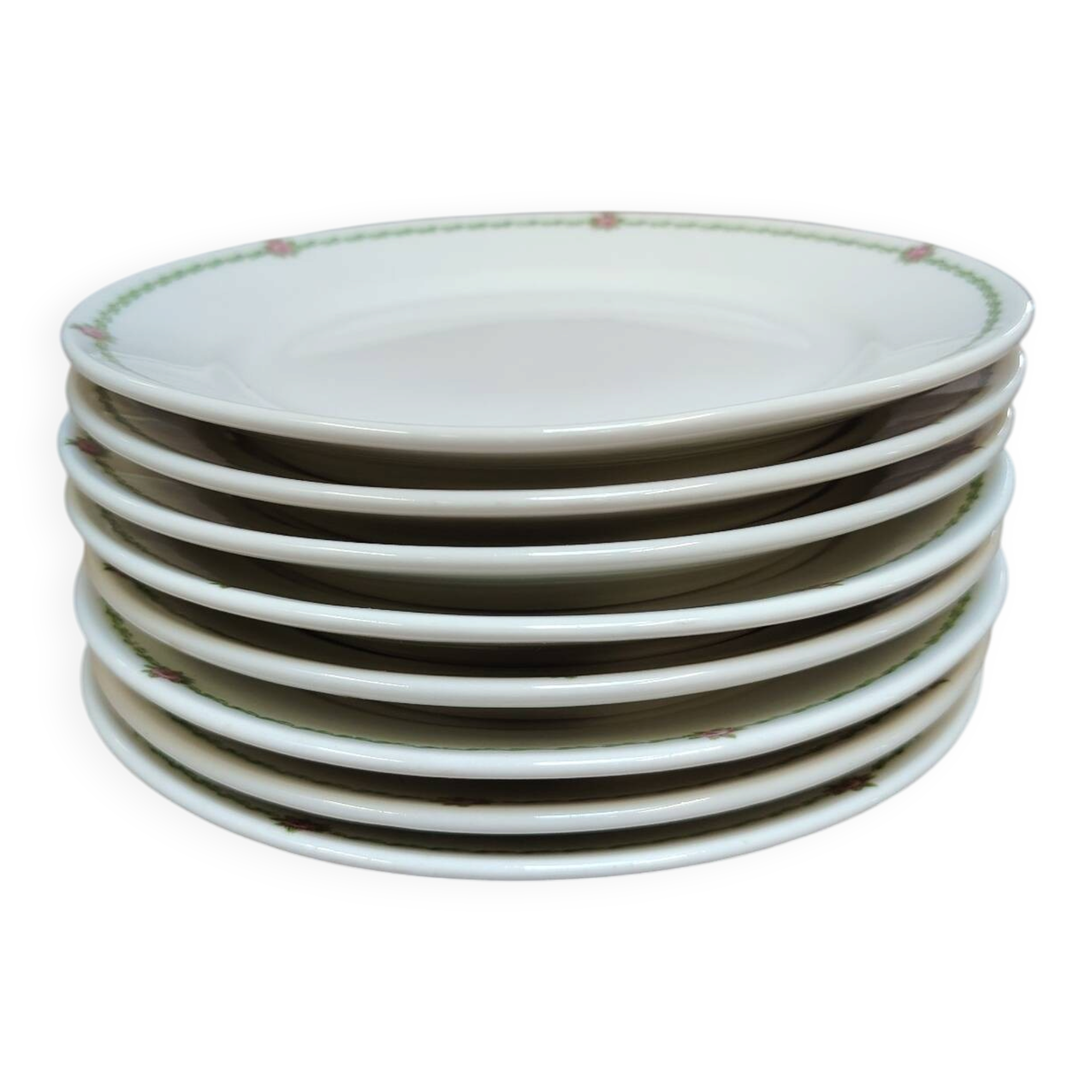 Set of 8 floral decorated porcelain dessert plates GDA Limoges