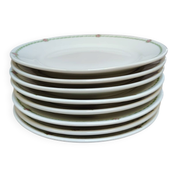 Set of 8 floral decorated porcelain dessert plates GDA Limoges