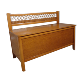 Trunk bench vintage wood and rattan of the 1950s