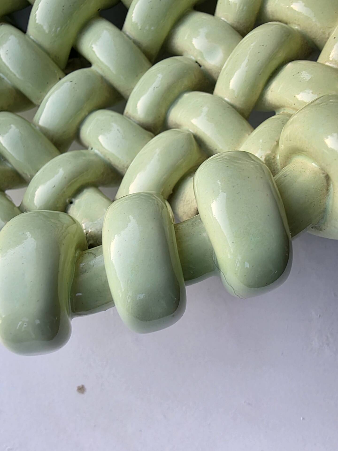 Light green woven ceramic basket Jérome Massier Vallauris