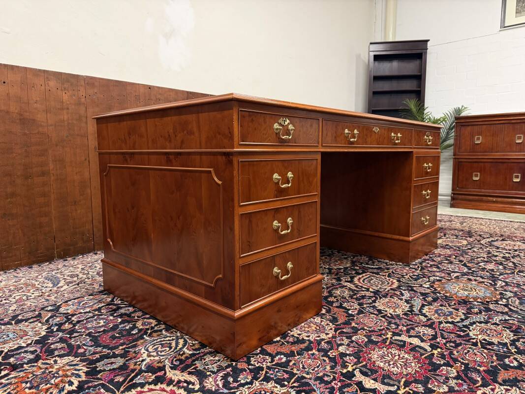 Classic English Desk with Brown Leather