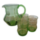 Carafe en verre soufflé vert + 3 verres offerts