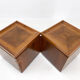 Set of walnut veneer side or night tables with brass detail, Italy 1950s