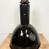 Set of 4 Industrial Bauhaus Black Enamel Pendant Lamps, 1960s