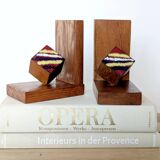 Mid-Century pair of wooden and enamel bookends, 1960s