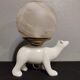 Lampe ours en céramique blanche et globe opaline