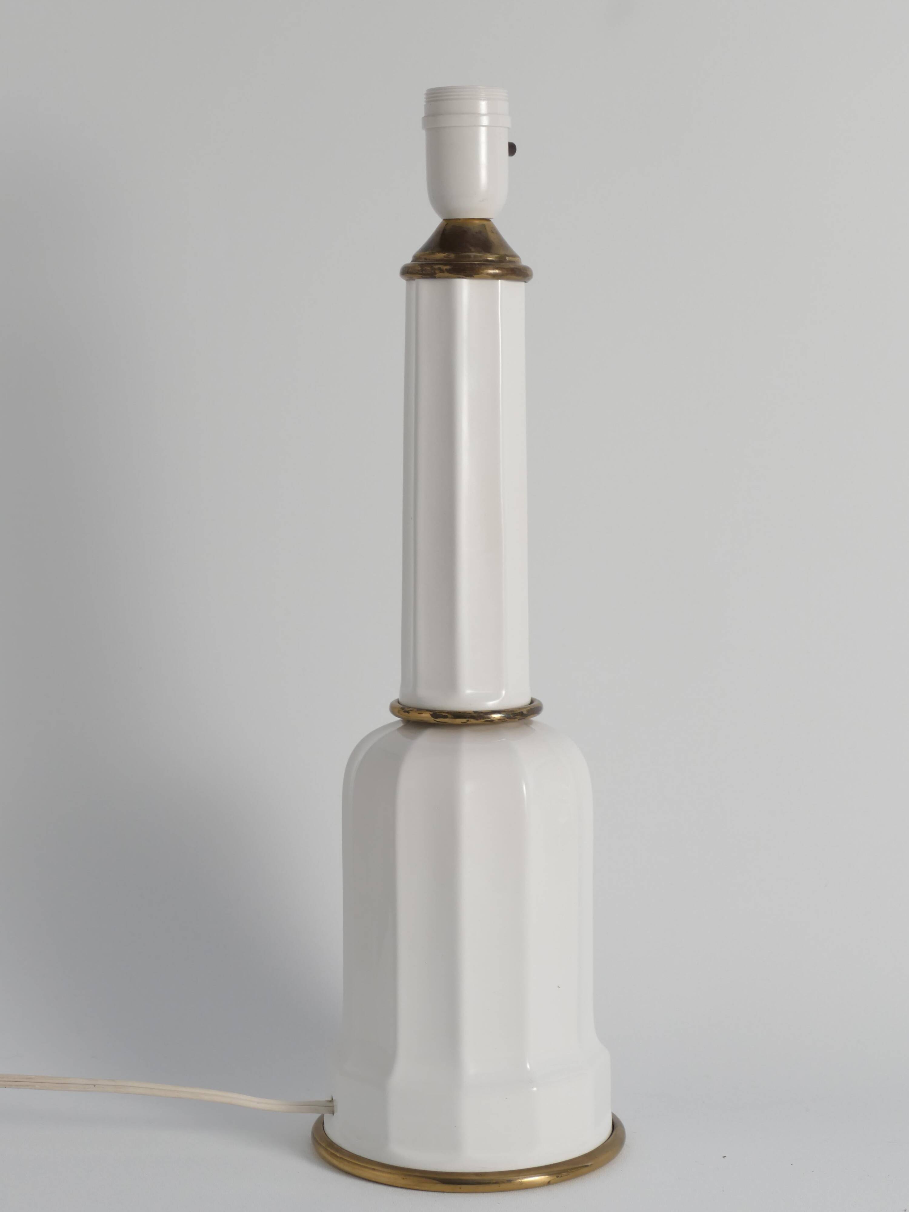 White Opaline Glass & Brass Heiberg Table Lamp, Denmark, Mid-19th century
