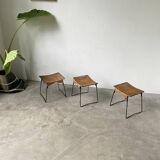 Set of three Raoul Guys wicker and metal stools