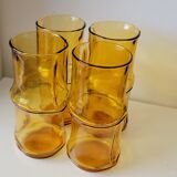 4 verres à orangeade vintage en verre jaune en forme de bambou