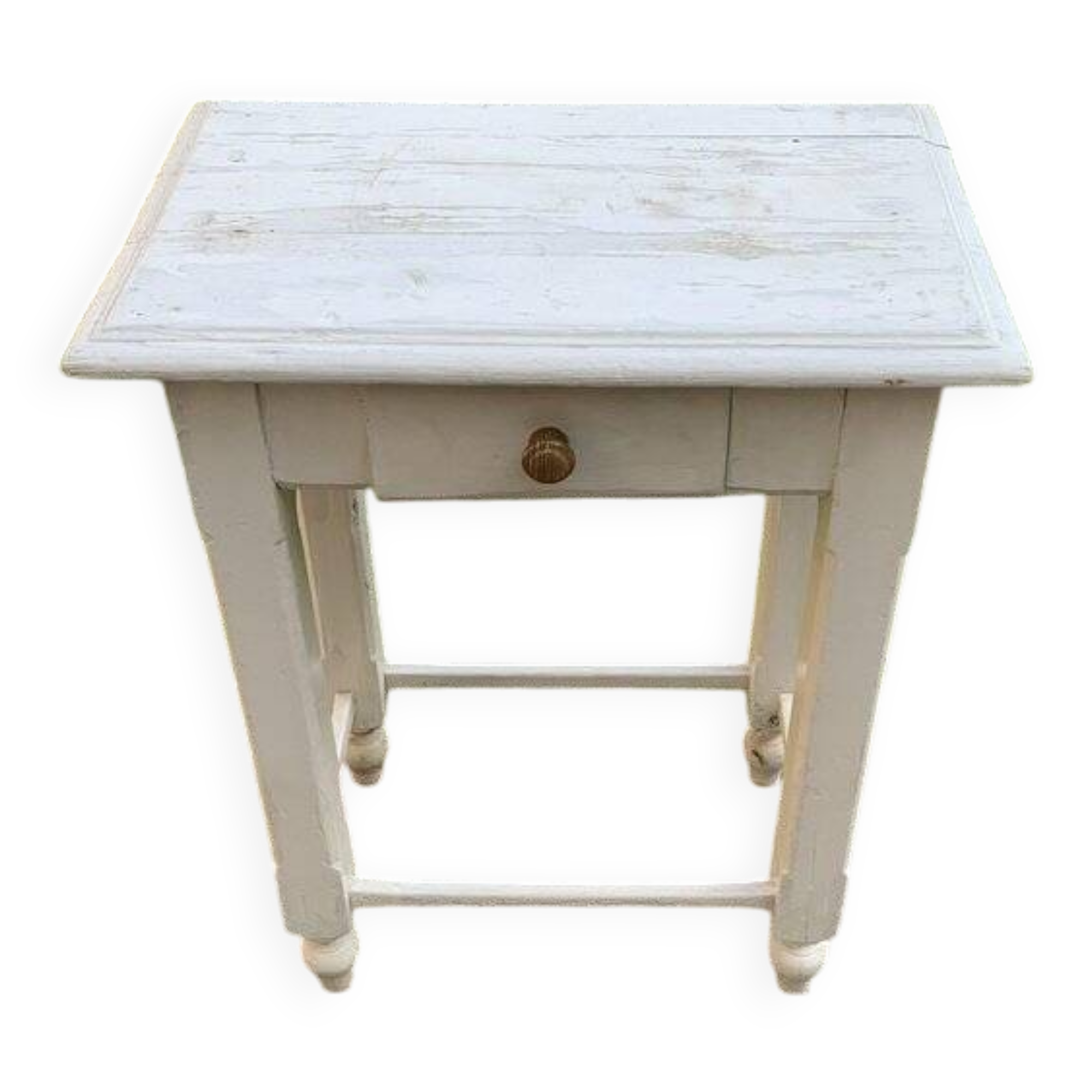 Petite table d'appoint blanche en bois, années 1920, tiroir et pieds tournés