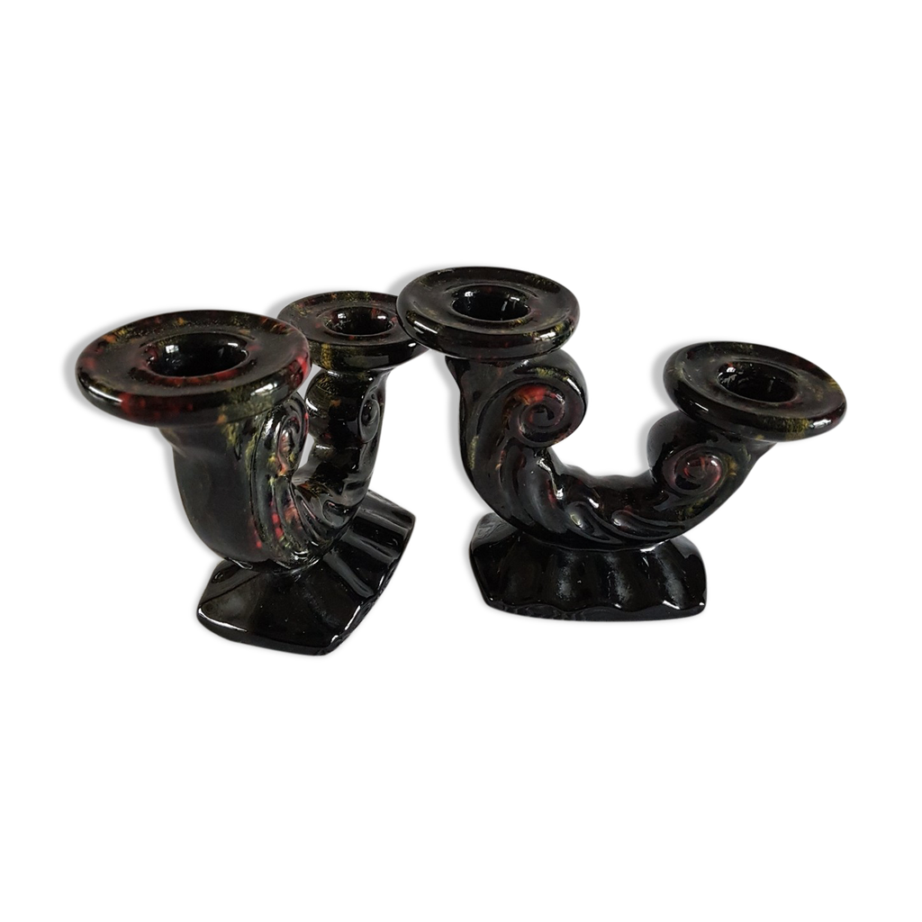Lot De 3 Bougeoirs Chat Noir PartyLite - Céramique Gothique Halloween - Pour Bougies Chauffe-plat
