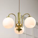 Lustre Mid-Century en Laiton et Opaline, Italie
