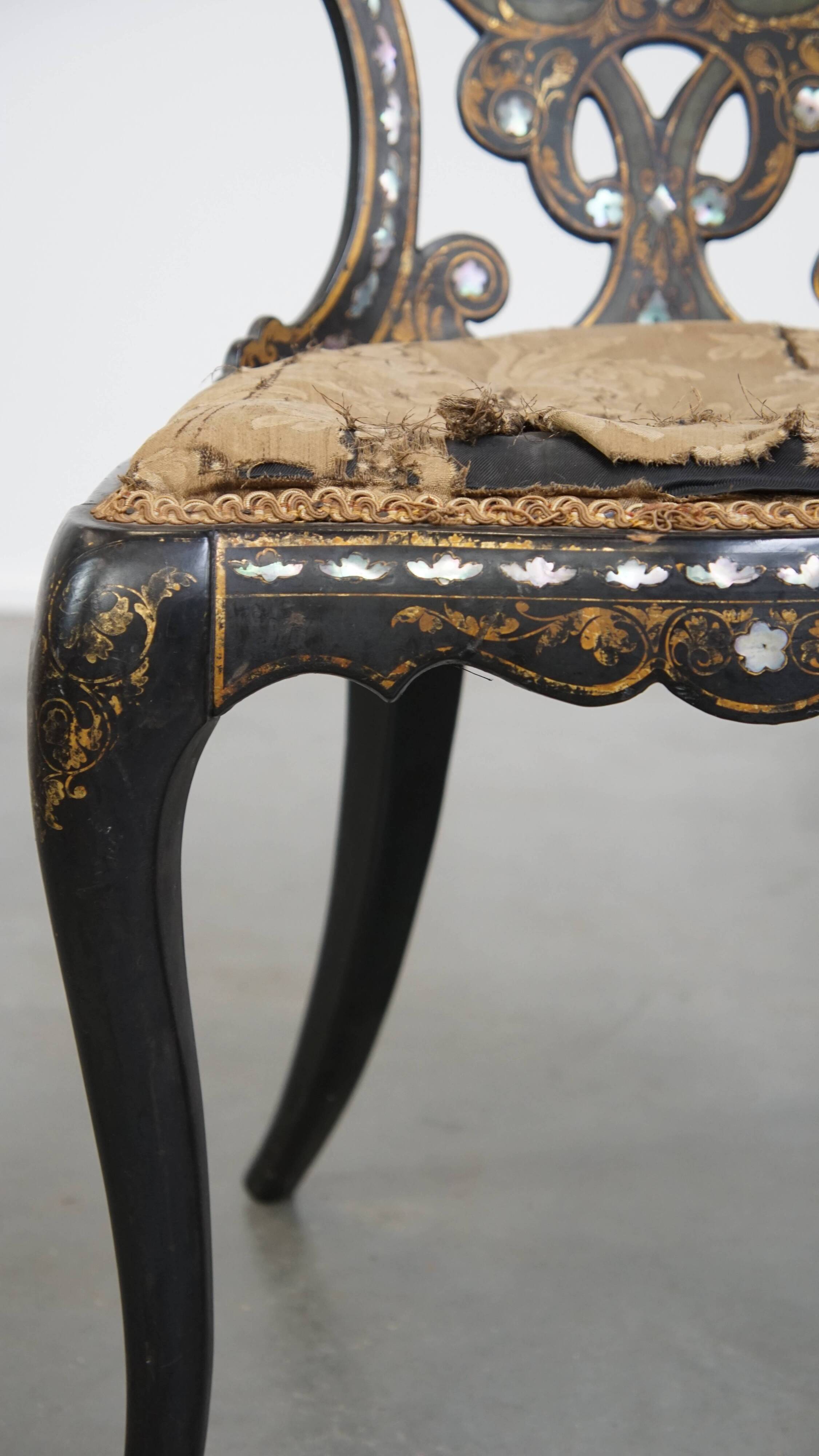 Set of 2 Antique 19th Century English Chinoiserie Mother of Pearl Chairs