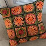 Grannys square crochet vintage 70 cushion