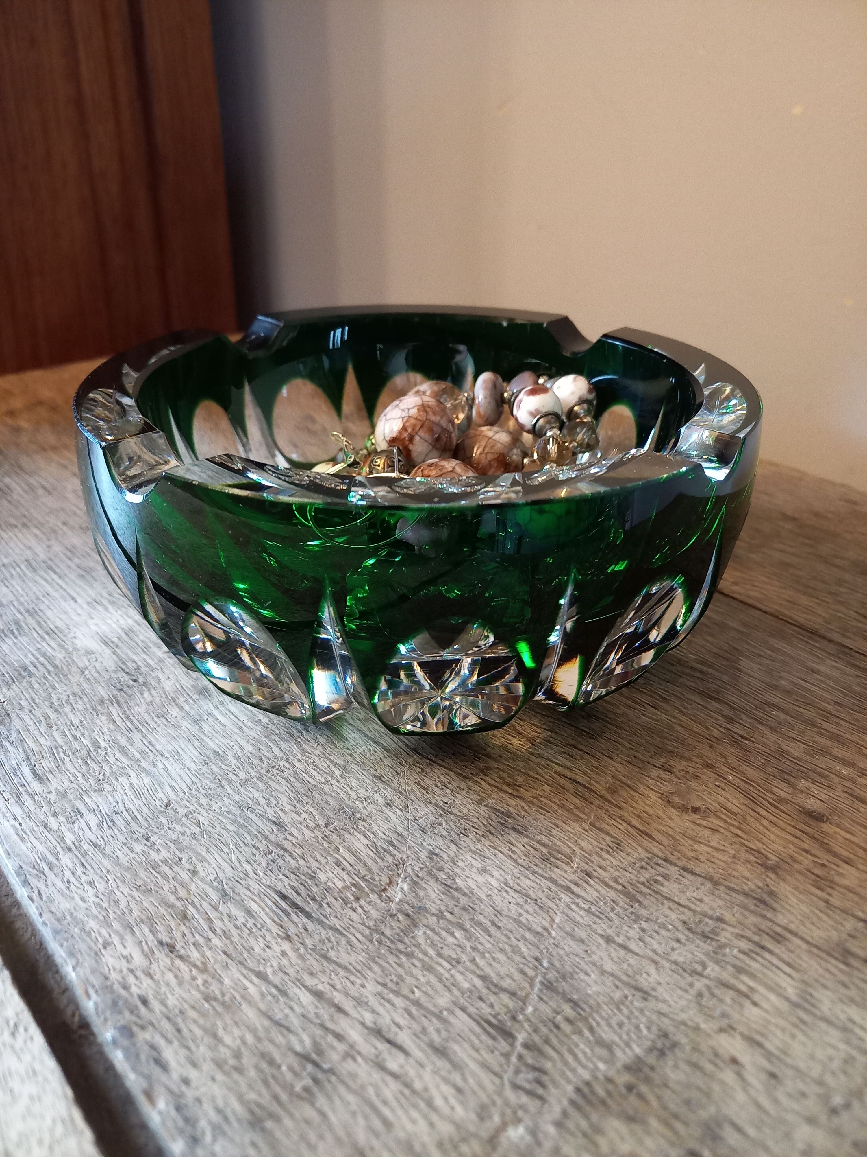 Carved crystal ashtray signed Saint Louis
