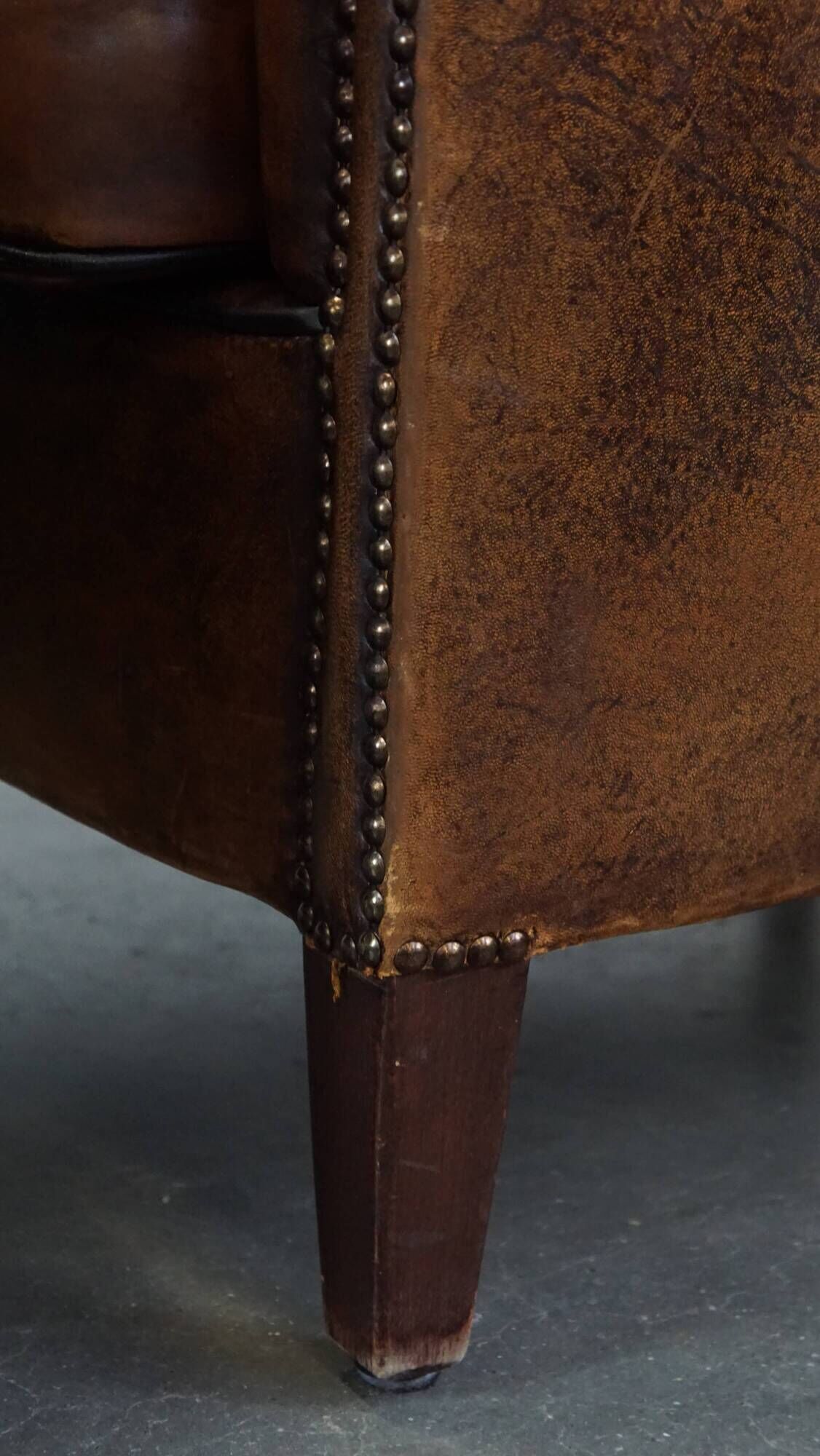 Set of 2 club armchairs in sheepskin leather with black piping