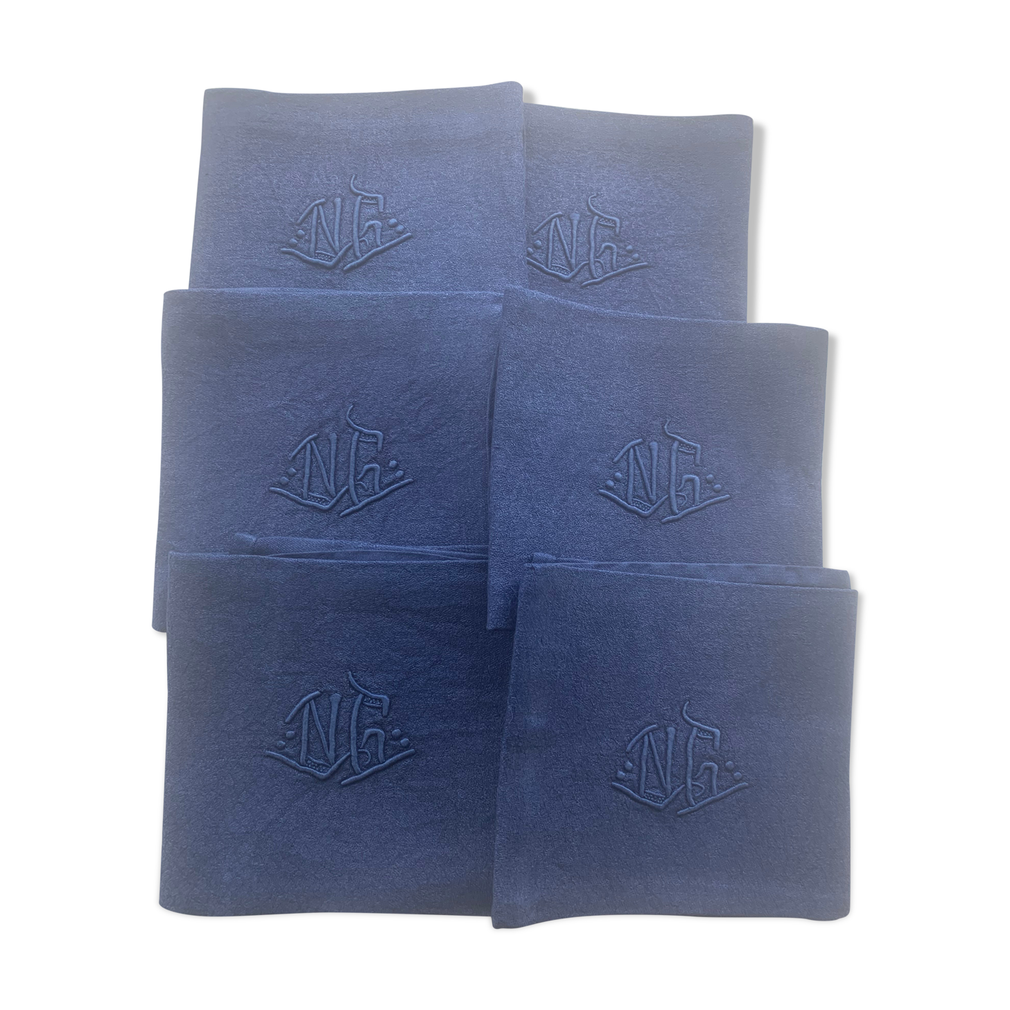 6 NG monogram navy towels, lilies weaving art, damask cotton