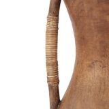 Large wooden vase, handles covered with wicker, 70s jar