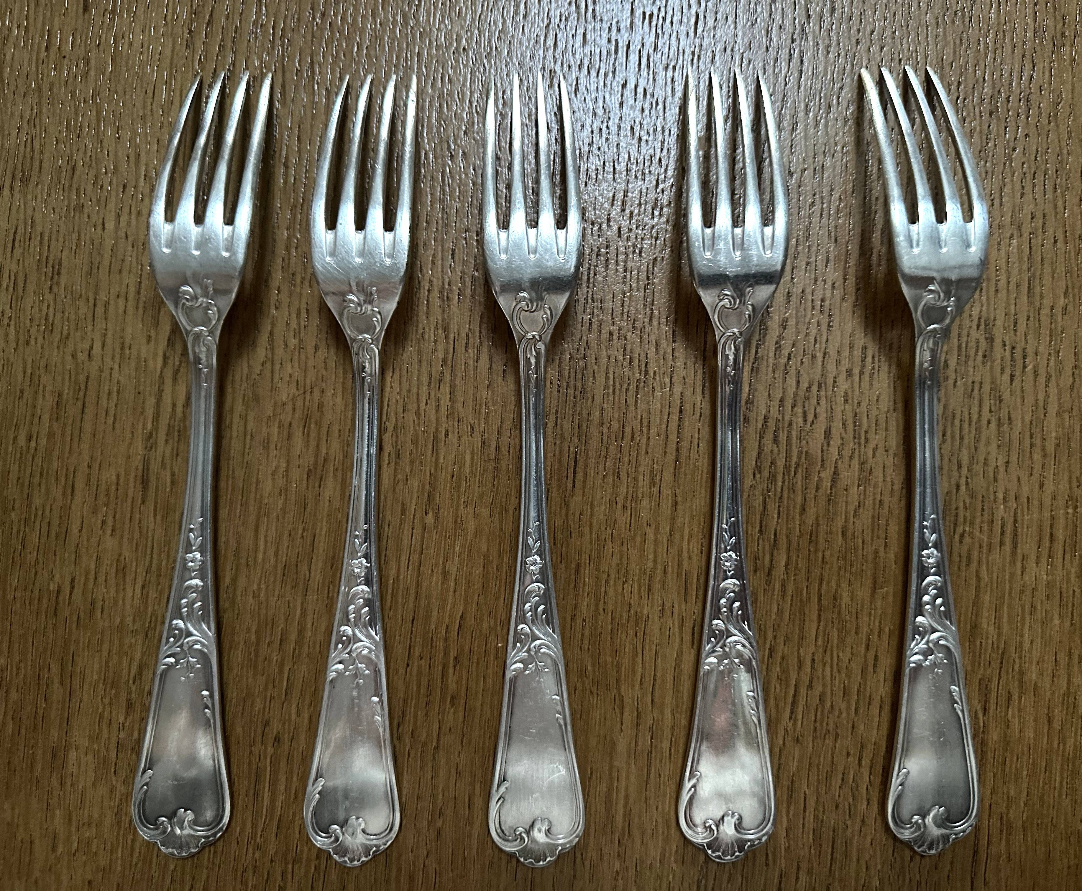 5 silver-plated metal forks with Ercuis hallmark