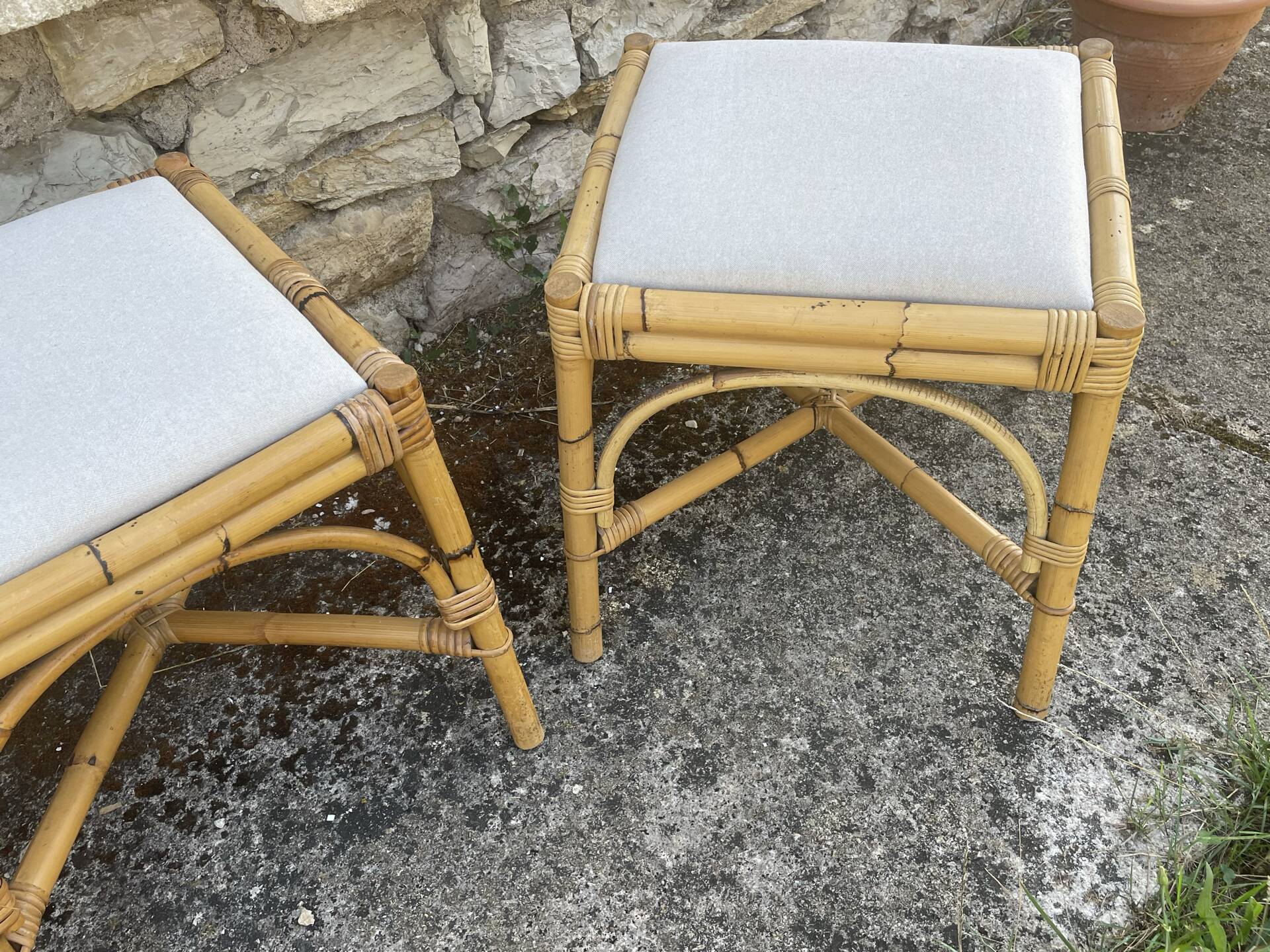 4 tabourets vintage bambou et rotin – années 60/70
