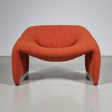 F598 Groovy 'M' chaise in orange/red bouclette by Pierre Paulin for Artifort, 1980