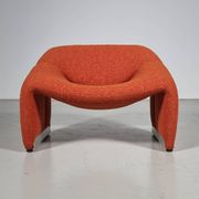 F598 Groovy 'M' chaise in orange/red bouclette by Pierre Paulin for Artifort, 1980