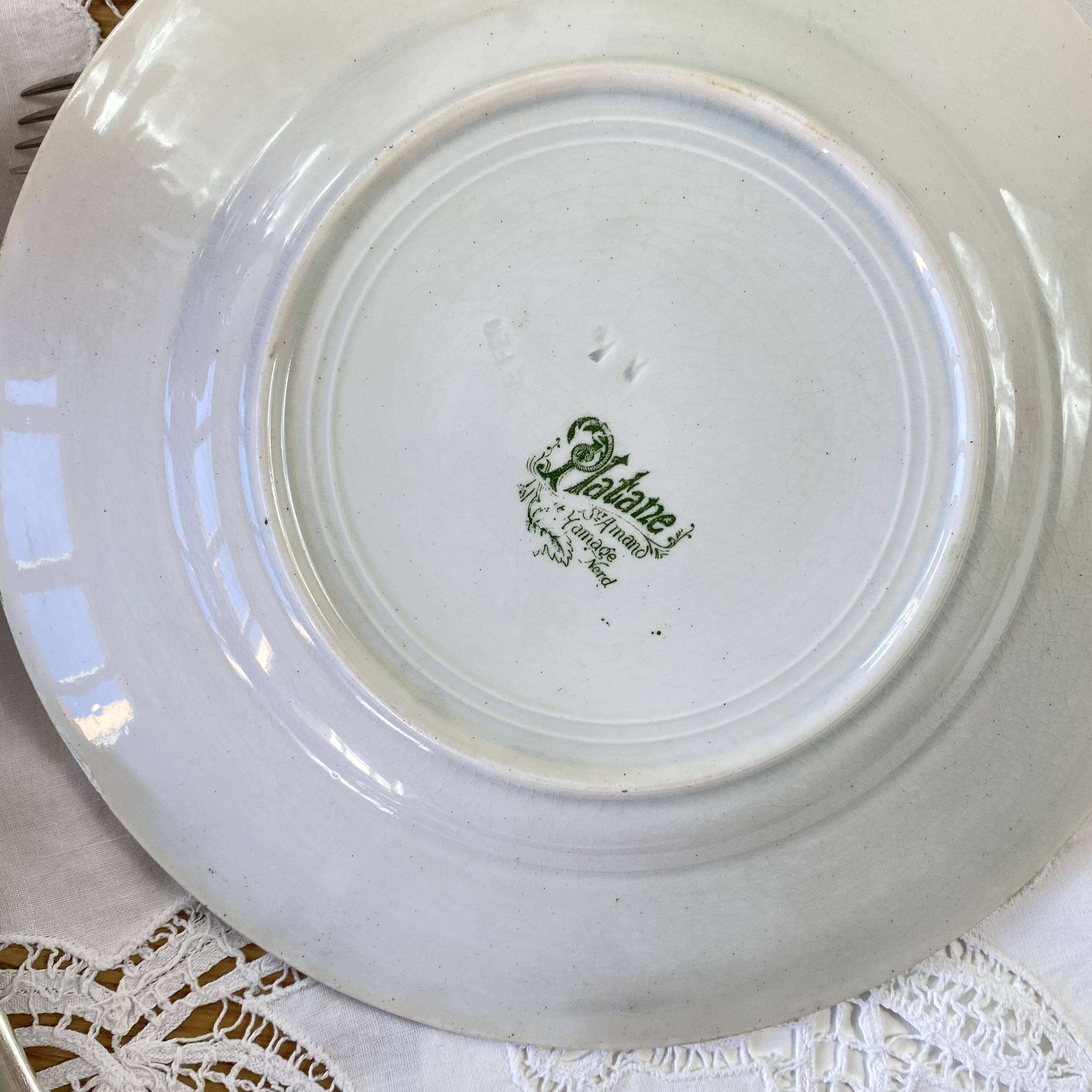 6 flat plates in ironstone from Saint Amand and Hamage, Platane green model.