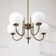 Vintage Italian Brass and Opaline Chandelier in Copper Color, 70s